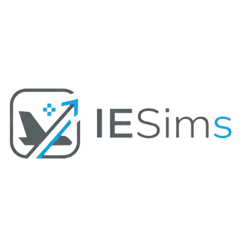 IESims company logo with stylized airplane icon.
